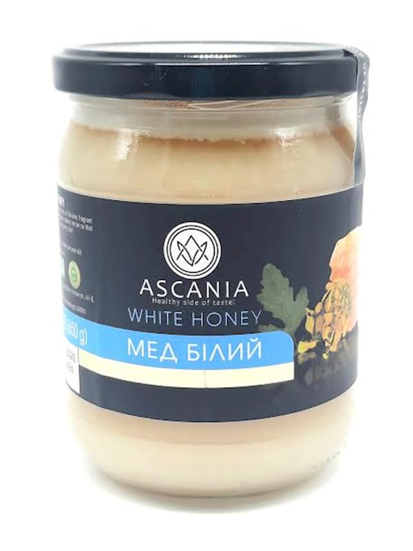 Ascania Honey 100% Pure Natural Glass Jar 22.9 oz / 650 gr Product of Ukraine (1 Pack White Honey)