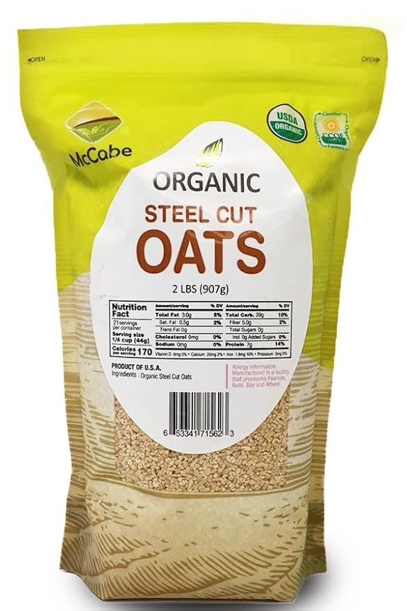 McCabe Organic Steel Cut Oats - Steel Cut Oats Organic | Rich with Fiber &amp Minerals | USDA and CCOF Certified | Product of USA | 2lbs Pack of 2