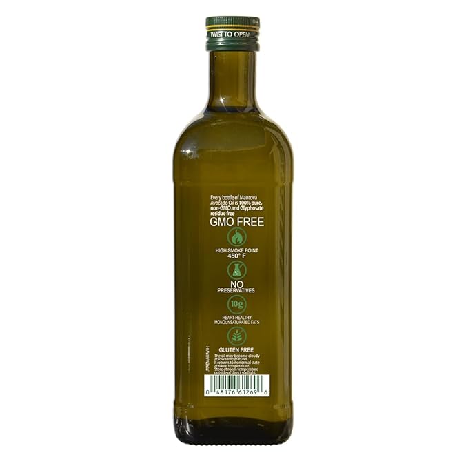Mantova Avocado Oil 34oz 100% Pure Avocado Oil Trans Fat Free Cholesterol Free All Purpose Cooking Oil Keto Friendly (34 ounces)