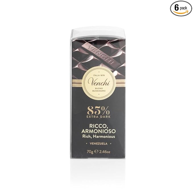 Venchi - Set of 6 85% Extra Dark Bars 14.81 oz - Gluten Free - Vegan - Great Gift Idea
