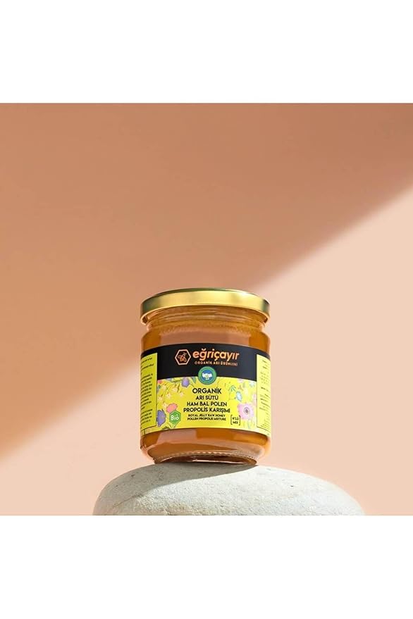 Organic Royal Jelly Honey Pollen Propolis Blend 240g (8.5oz) - Complete Bee Product Superfood - Winter Immune Defense Formula