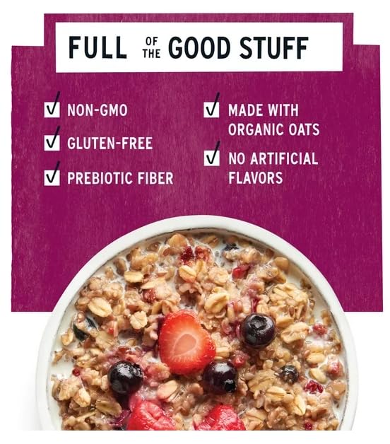 Purely Elizabeth Organic Oats Instant Oatmeal 1.76 oz Cup + King Combos QR Code Mixed pack with (Seasonal (Mixed Berries (12 count))