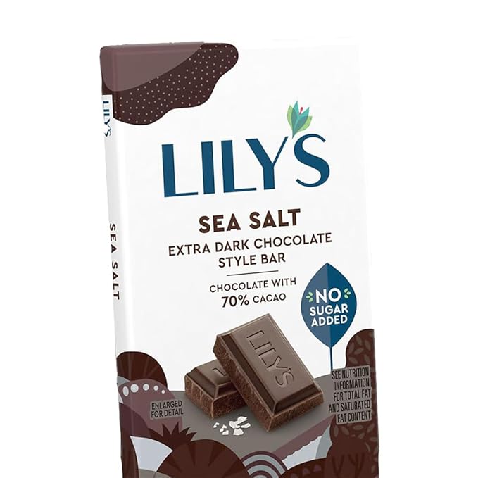 LILY'S Sea Salt Extra Dark Chocolate Style No Sugar Added Sweets Bars 2.8 oz (12 Count)