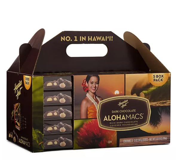 Dark Chocolate Covered Macadamia Nuts by Hawaiian Host 5 Box Tote - 5 ounces