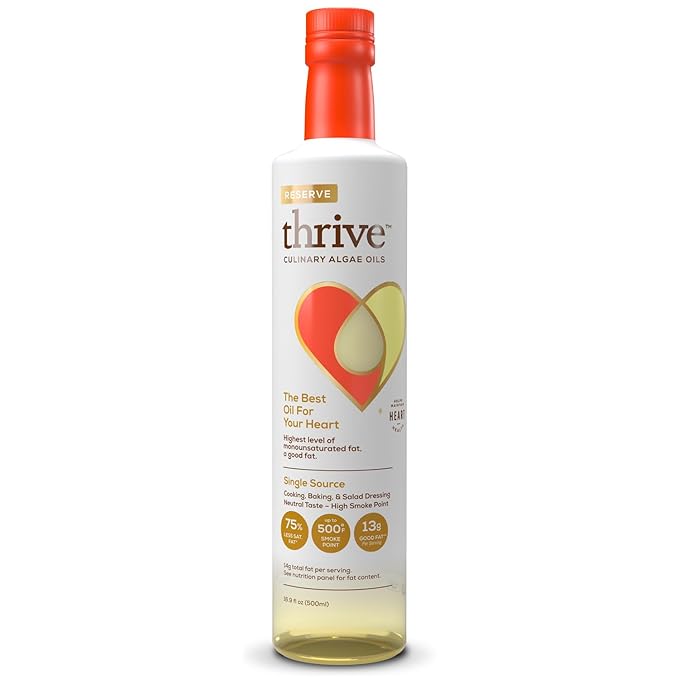 Thrive Cooking Oil - Reserve Pure Algae Oil Heart and Health-Conscious Oil Rich in Omega-9 Monounsaturated Fat (90%) Very Low Omega-6 16.9 fl oz 1 Pack