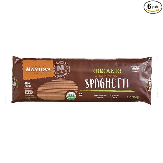 Mantova Organic Whole Wheat Spaghetti Pasta 1 lb. (Pack of 6) Product of Italy Traditional All-Natural Spaghetti Pasta