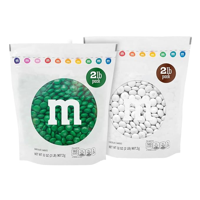 M&ampM'S® White and Dark Green Chocolate Candy Bundle 2 lbs Each M&ampM'S® Candies Bulk Candy for St. Patrick's Day Parties and Festive Celebrations