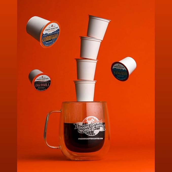 Fresh Roasted Coffee Italian Craft Coffee Variety Pack Artisan Blend Dark Roast Kosher 96 Pods for K cup Brewers