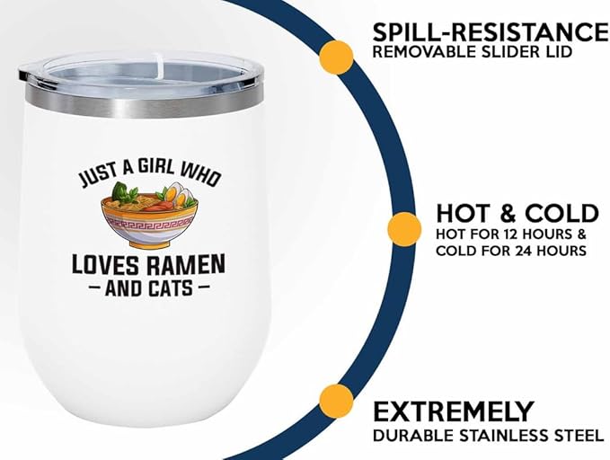 Ramen Lover White Edition Wine Tumbler 12oz - Just a girl who loves - Food Lovers chicken pumpkin vegan pantry spicy noodles