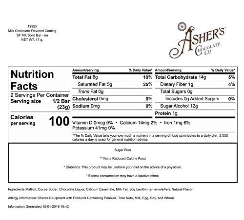 Asher's Chocolates Sugar Free Bars Small Batches of Kosher Candy Family Owned Since 1892 Keto Chocolate (12 Bars Milk Chocolate)