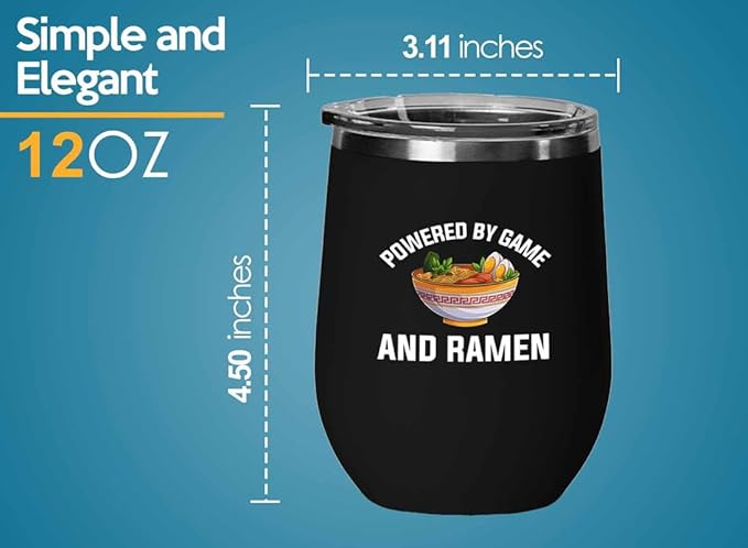 Ramen Lover Black Edition Wine Tumbler 12oz - Powered by game - Food Lovers chicken pumpkin vegan pantry spicy noodles