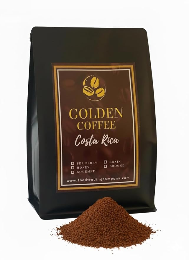 Golden Coffee Costa Rica Pea Berry100% Arabica Coffee with Caramel Cinnamon and Citrus Notes Harvested in Blue Zone Nicoya Costa Rica 12oz (Ground) (Pea Berry)