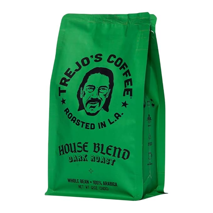 Trejo's Coffee House Blend Dark Roast Whole Bean Coffee 12 Ounce Bag 100% Arabica