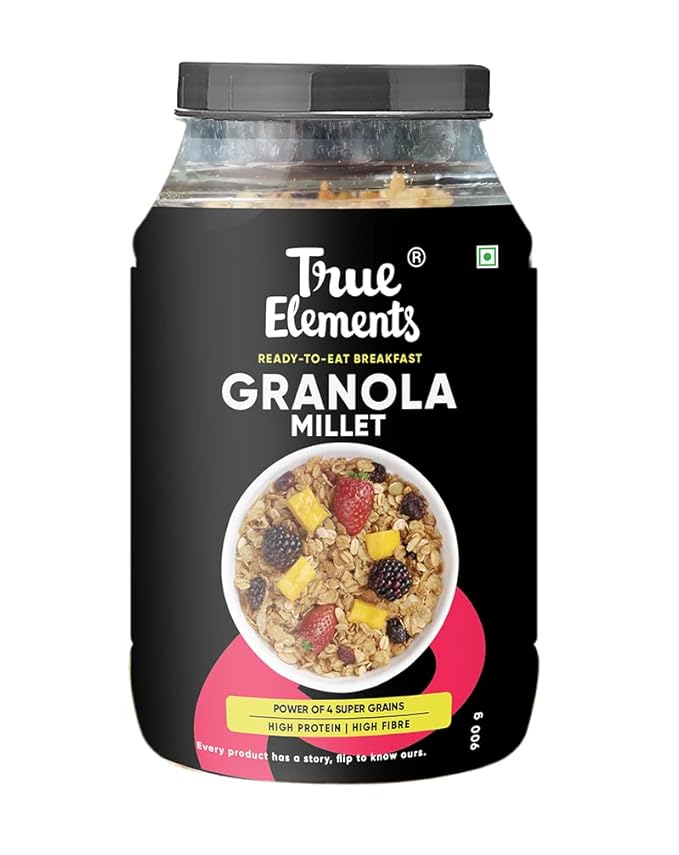 True Elements Millet Granola 31.74 Oz - with 21% Millets like Jowar Flakes &amp Bajra Flakes | Granola for Breakfast | Healthy Food