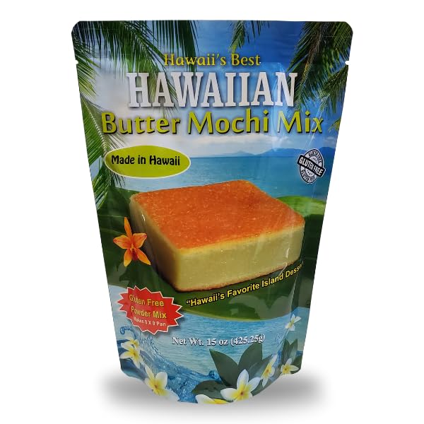 Hawaii's Best Butter Mochi Mix Hawaiian Snacks Baking Mix Authentic Island Dessert Made with Sweet Rice Flour &amp Coconut Milk Gluten Free Pancake Mix Easy-to-Make Chewy Treat for Family 15 oz