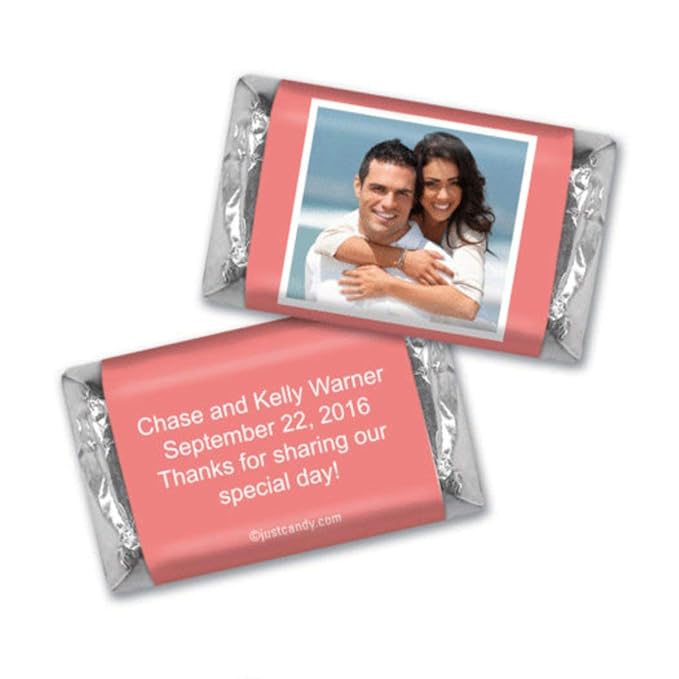Personalized Wedding Candy Favors with Photo Mini Wrappers - Coral