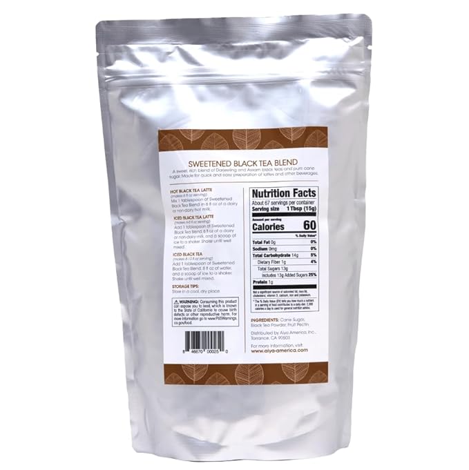 Aiya Sweetened Black Tea Blend | Indian Black Tea with Cane Sugar | Quick &amp Easy Mix for Lattes Smoothies | 1kg Bag (2.2 lbs)