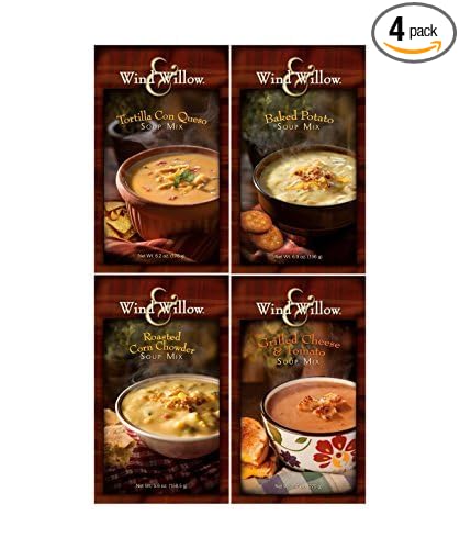 Wind &amp Willow Favorite Soup Mix Bundle: Baked Potato Grilled Cheese &amp Tomato Roasted Corn Chowder and Tortilla Con Queso - 4 Total Items