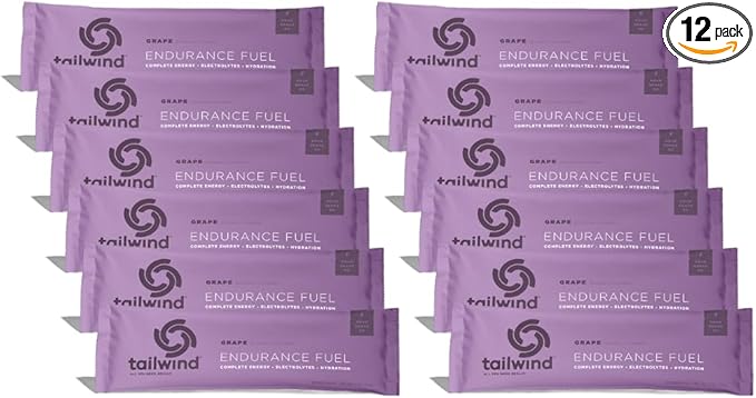 Tailwind Nutrition Endurance Fuel Sports Drink Powder Single Serving with Electrolytes Non-GMO Free of Soy Dairy and Gluten Vegan-Friendly Grape Pack of 12