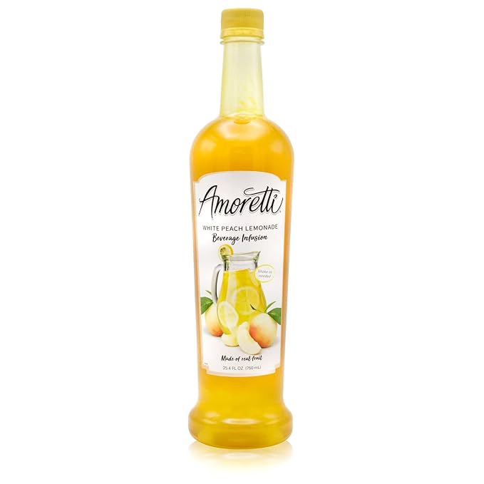 Amoretti - White Peach Lemonade Beverage Infusion Drink Mix &amp Water Enhancer with Pump for Flavoring Cocktails Waters Tea and other Beverages 94 Servings Per Bottle (750 ml) Preservative Free