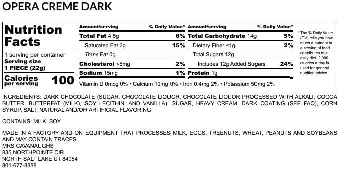 Mrs. Cavanaugh's 1 lb Opera Cream (Raspberry Chocolate Vanilla) Dark Chocolate