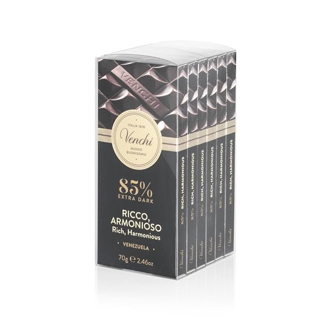 Venchi - Set of 6 85% Extra Dark Bars 14.81 oz - Gluten Free - Vegan - Great Gift Idea