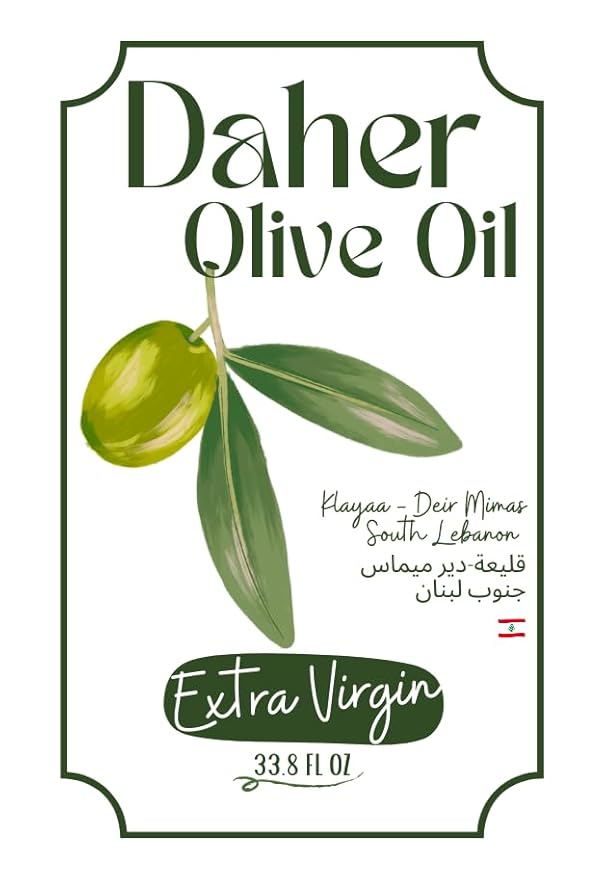 Daher Olive Oil - 33.8 FL OZ - Premium Organic Extra Virgin - Cold Pressed - Southern Lebanon Region - Low acidity rich in polyphenols for gourmet cuisine