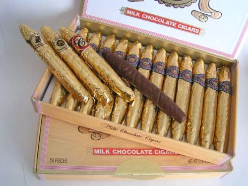 Custom Gold Chocolate Cigars in a Fancy cigar Box of 24 with Personalized Bands