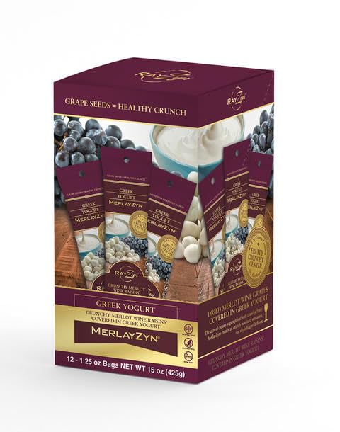 Wine RayZyn® - Greek Yogurt Covered MerlayZyn® - Hand Harvested Dried Merlot Wine Raisins® from Napa Valley enrobed in smooth and creamy Greek Yogurt – The Healthier Raisin with a Natural Crunch - A