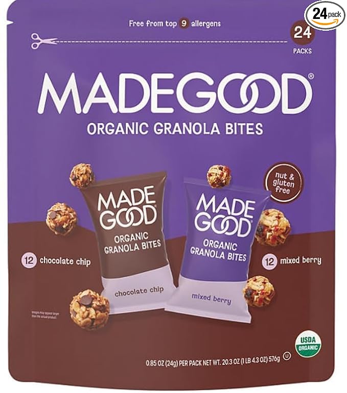 MadeGoods Organic Granola Bites Mixed Berry &amp Chocolate Chip 24 Servings (20.3 oz) – Gluten-Free Vegan Nut-Free Non-GMO School-Safe Snack