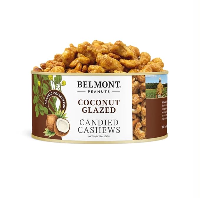 Belmont Peanuts Coconut Glazed Candied Cashews 20 oz (1 Pack) – Simple Ingredients No Preservatives Hand Seasoned