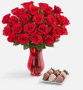 Shari’s Berries 24 Classic Red Roses &amp 6 Chocolate Covered Strawberries Gift Set | Chocolate &amp Fresh Flower Gift Box | Valentine's Day Anniversary Celebrations &amp Thank You’s