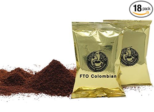 Good As Gold Colombian Pre-Measured Coffee Packets (Fair Trade / Organically Grown) Medium Roast Ground 18 / 3oz Packs Drip Coffee Machine
