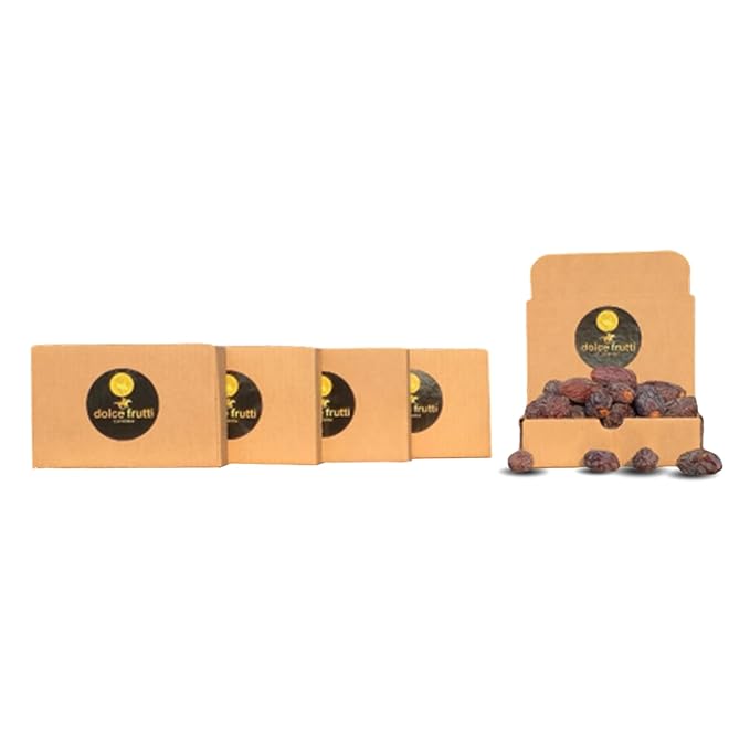 Dolce Frutti Medjool Dates– 4 Lbs –Naturally Sweet with Rich Caramel Taste Grown in California Using Permaculture Practices Great for Snacking &amp Blending Farm Fresh &amp Handpicked