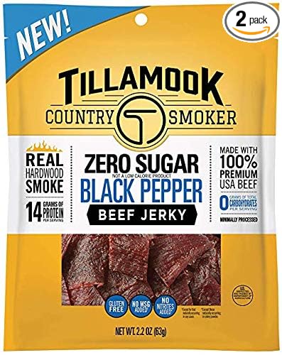 Tillamook Country Smoker Zero Sugar Black Pepper Beef Jerky (Pack of 2)