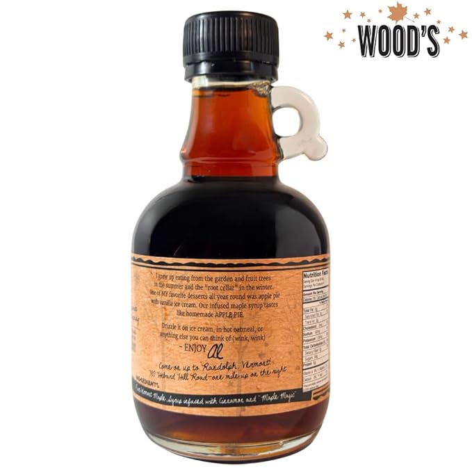 Wood’s Vermont Apple Pie Maple Syrup – Infused Vermont Maple Syrup with Warm Spices &amp Real Apple Flavor | Small-Batch Vegan Natural Sweetener | Perfect for Pancakes Ice Cream Cocktails &amp Ba