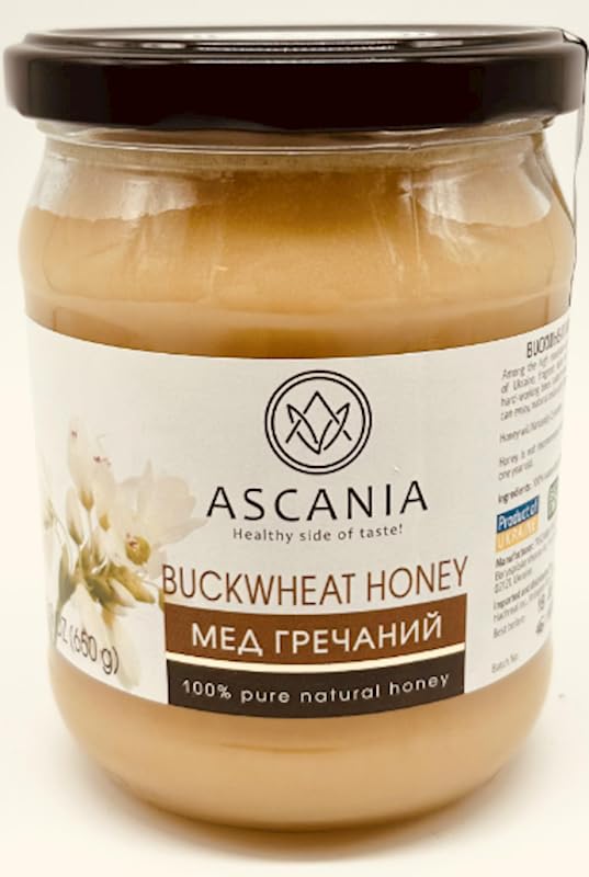 Ascania Buckwheat Creamy Honey 100% Pure Natural Glass Jar 22.9 oz / 650 gr Product of Ukraine (1 Pack)