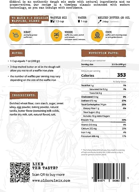 OldSoul Belgian Waffle Mix | Vanilla Flavour | 30 lbs | 168 Waffles | Soy &amp Nut free