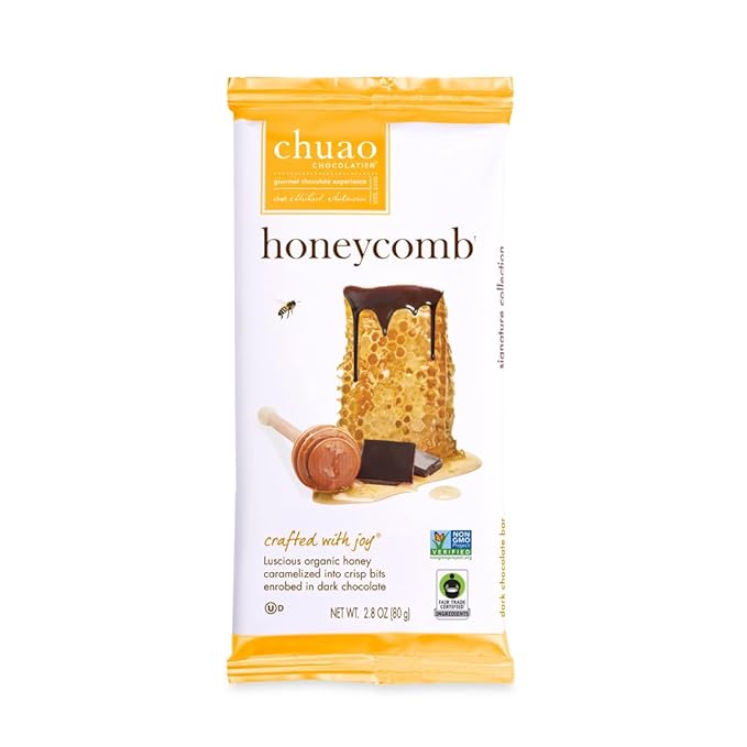 Chuao Chocolatier Honeycomb Gourmet Dark Chocolate Bars | No Preservatives | For Gift Baskets Christmas Birthday| 12 Ct
