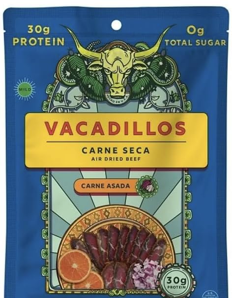 Vacadillos Carne Seca Air Dried Beef – Carne Asada Flavor 12 oz | 15g Protein | 0g Sugar | Bold Smoky Flavor | Gluten Free No MSG No Nitrates