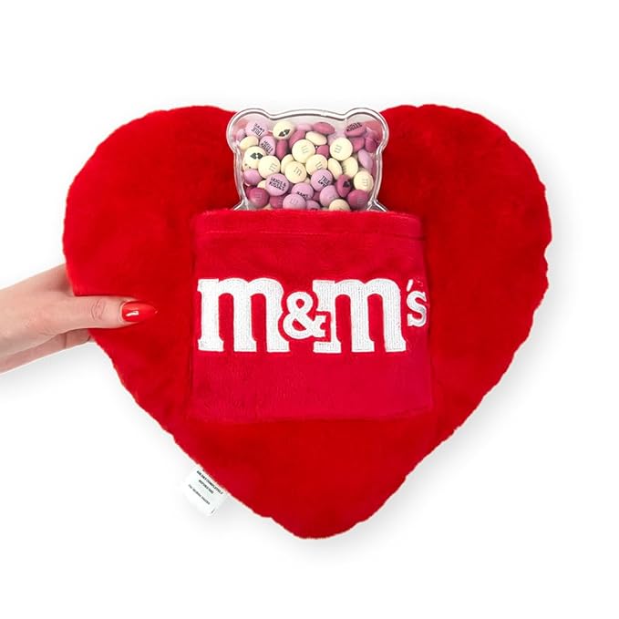 M&ampM’S Teddy Bear with Heart Pillow Bundle Unique Gift for Valentine's Day