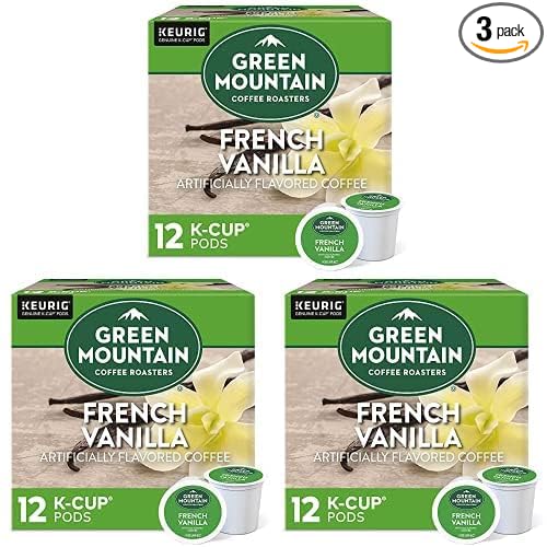 Green Mountain Coffee Roasters French Vanilla Keurig Single-Serve K-Cup Pods Light Roast Coffee 12 Count (Pack of 3)