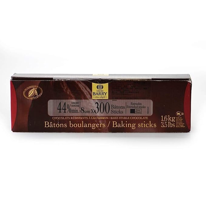 Cacao Barry Callebaut Dark Baking Extruded Sticks. Semi Sweet Chocolate Batons Boulangers for Croissants and Pain au Chocolat. 44% Cacao (3.5 Lbs 16 kg) 300 pieces