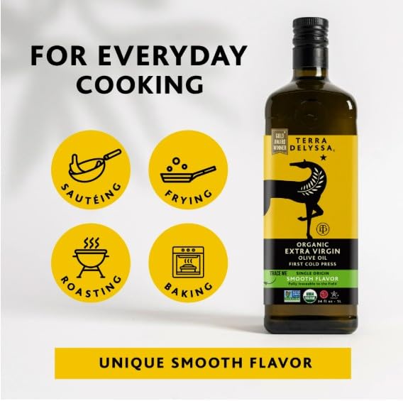 T.erra Delyssa First Cold Pressed Extra Virgin Olive Oil Single Sourced 1L (34 fl. oz) Dark Glass Bottle - 3 Pack Certified Kosher. Non-GMO Naturally Rich in Antioxidants and Polyphenols