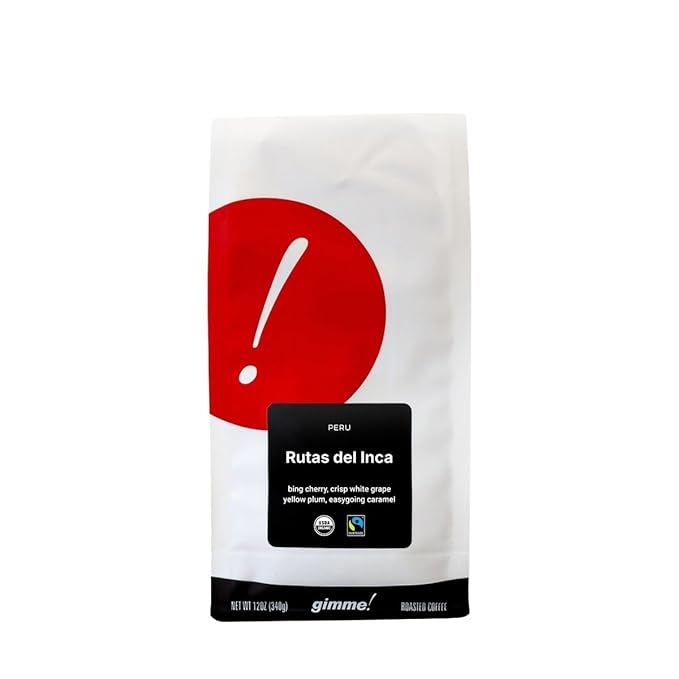 Peru Rutas del Inca - Certified Organic Fairtrade - Roasted by Gimme! Coffee - Whole Bean Coffee - 12 Ounce Bag