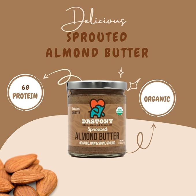 Dastony Organic Raw Sprouted Almond Butter 8 oz | Only One Ingredient | Vegan Paleo and Keto Friendly Non GMO Gluten-free - Pack of 3