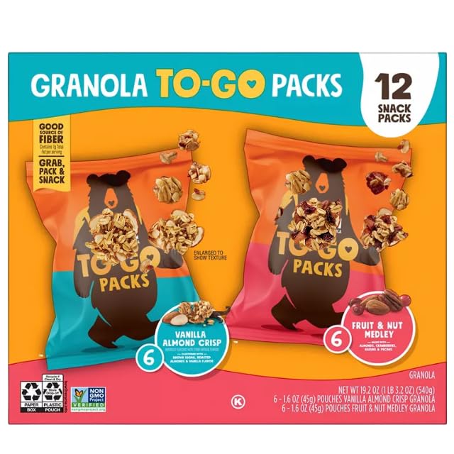 Granola Variety Pack Vanilla Almond Crisp and Fruit &amp Nut Medley 12 Pouches 1.6 oz To Go Packs (1 Pack)