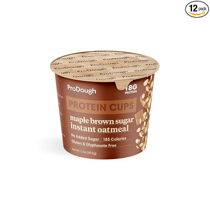 ProDough High Protein Instant Oatmeal Cup 18g of Protein per Serving No Added Sugars Low Carb Healthy Breakfast Cup Incredible Taste (12pk Maple &amp Brown Sugar)