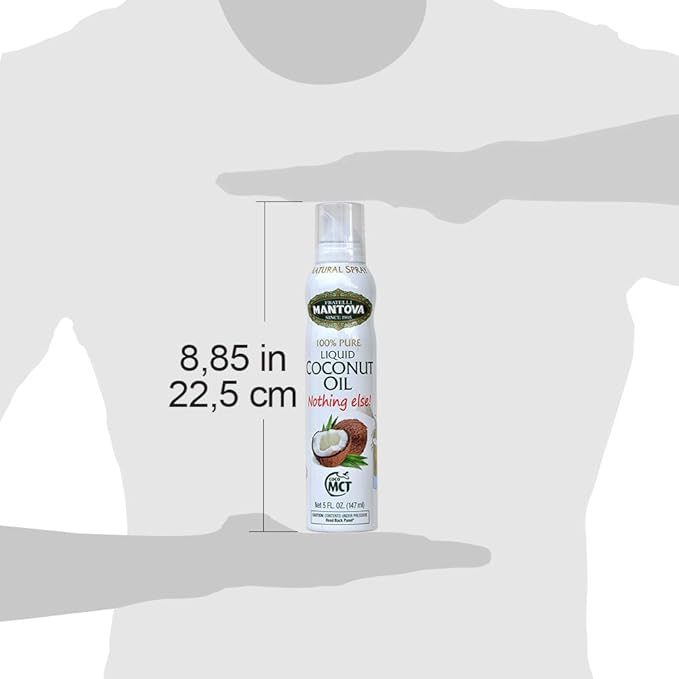 Mantova Coconut Oil Spray 100% Pure Cooking Oil Ideal for Healthy Keto Snacks Baking Grilling and Seasoning - Versatile Dispenser for Spray Drip or Stream with No Waste 5 oz (Pack of 2)