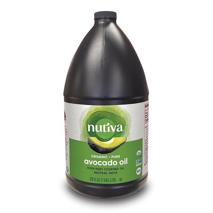 Nutiva Organic Steam-Refined Avocado Oil 100% Pure 1 Gallon USDA Organic Non-GMO Whole 30 Approved Keto Paleo High-Heat Oil with Neutral Flavor and Aroma for Cooking &amp Frying